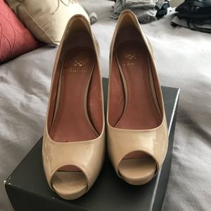 Vince Camuto, nude smooth patent heels